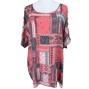 FD Fred David Women's Tunic Top 3/4 Sleeves Cold Shoulder Boho Lagenlook Sz 2X